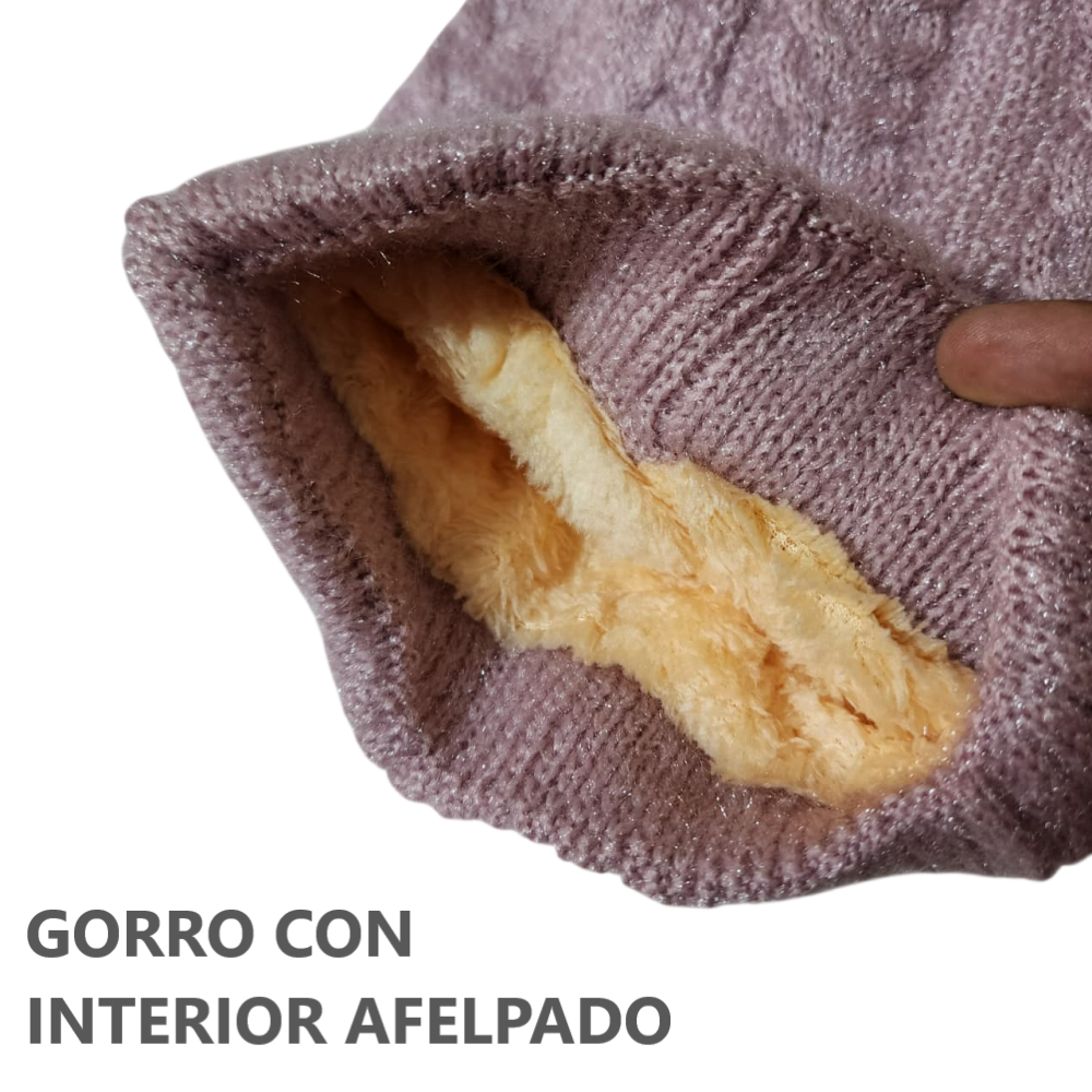 Gorro Chullo con Bufanda de lana y felpa para Invierno