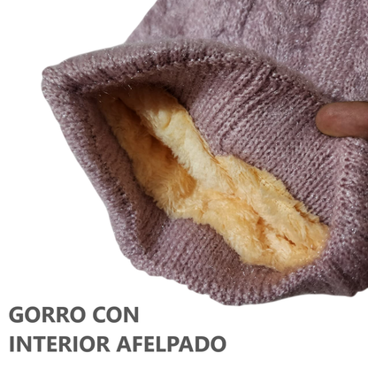 Gorro Chullo con Bufanda de lana y felpa para Invierno