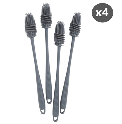 Pack x4 Cepillos de silicona largo para limpiar de botellas