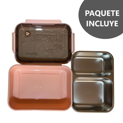 Taper Bento Acero Inoxidable 2 Divisiones 800 ml - Rosado
