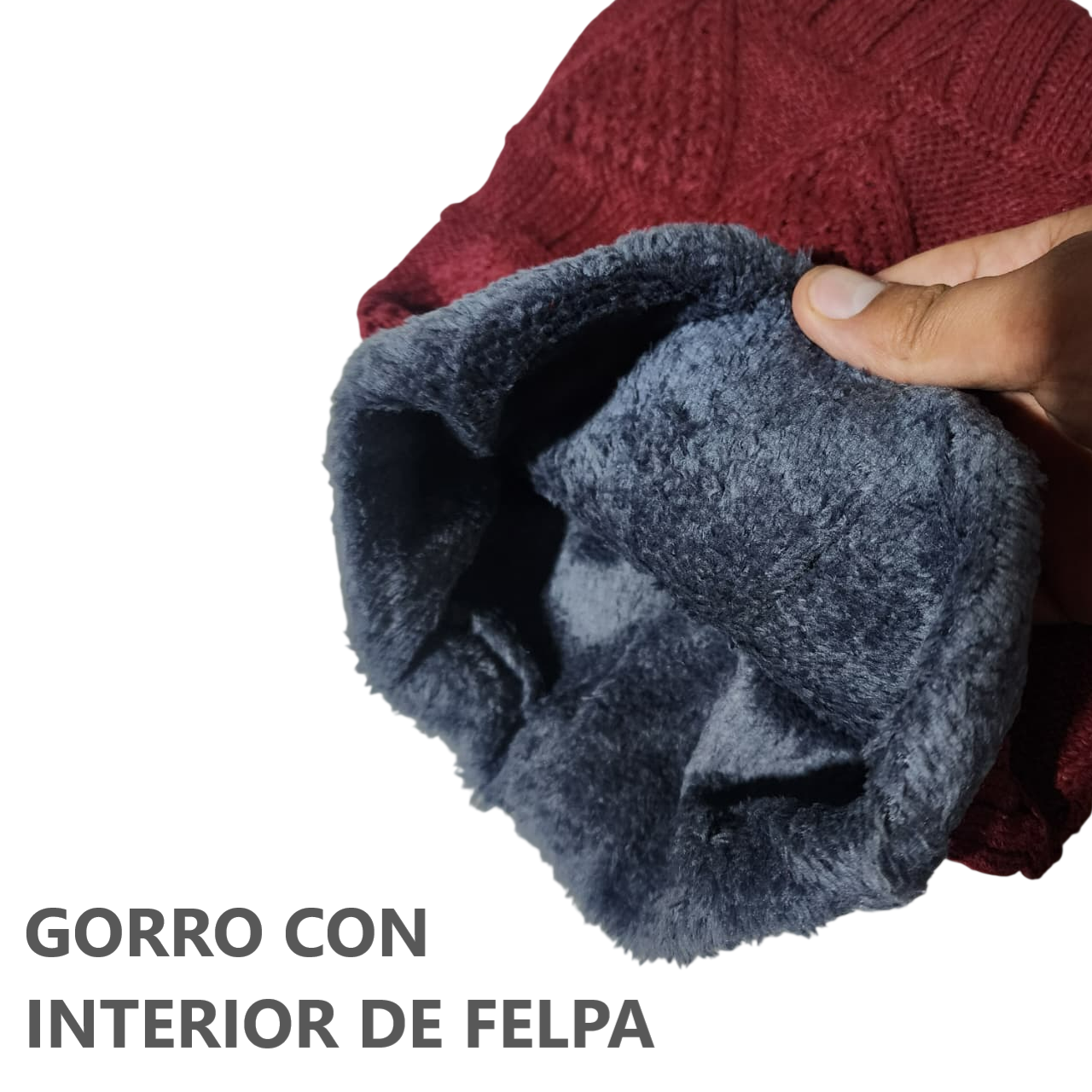 Gorro Chullo con Bufanda de lana y felpa para Invierno Unisex