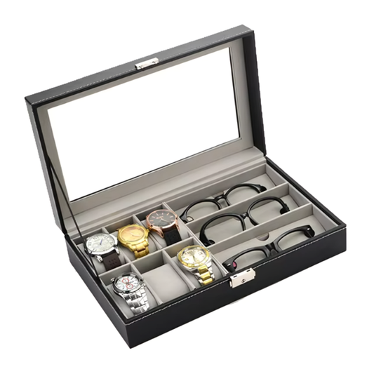 Organizador De 6 Relojes y 3 lentes Portareloj Estuche Elegante Unisex