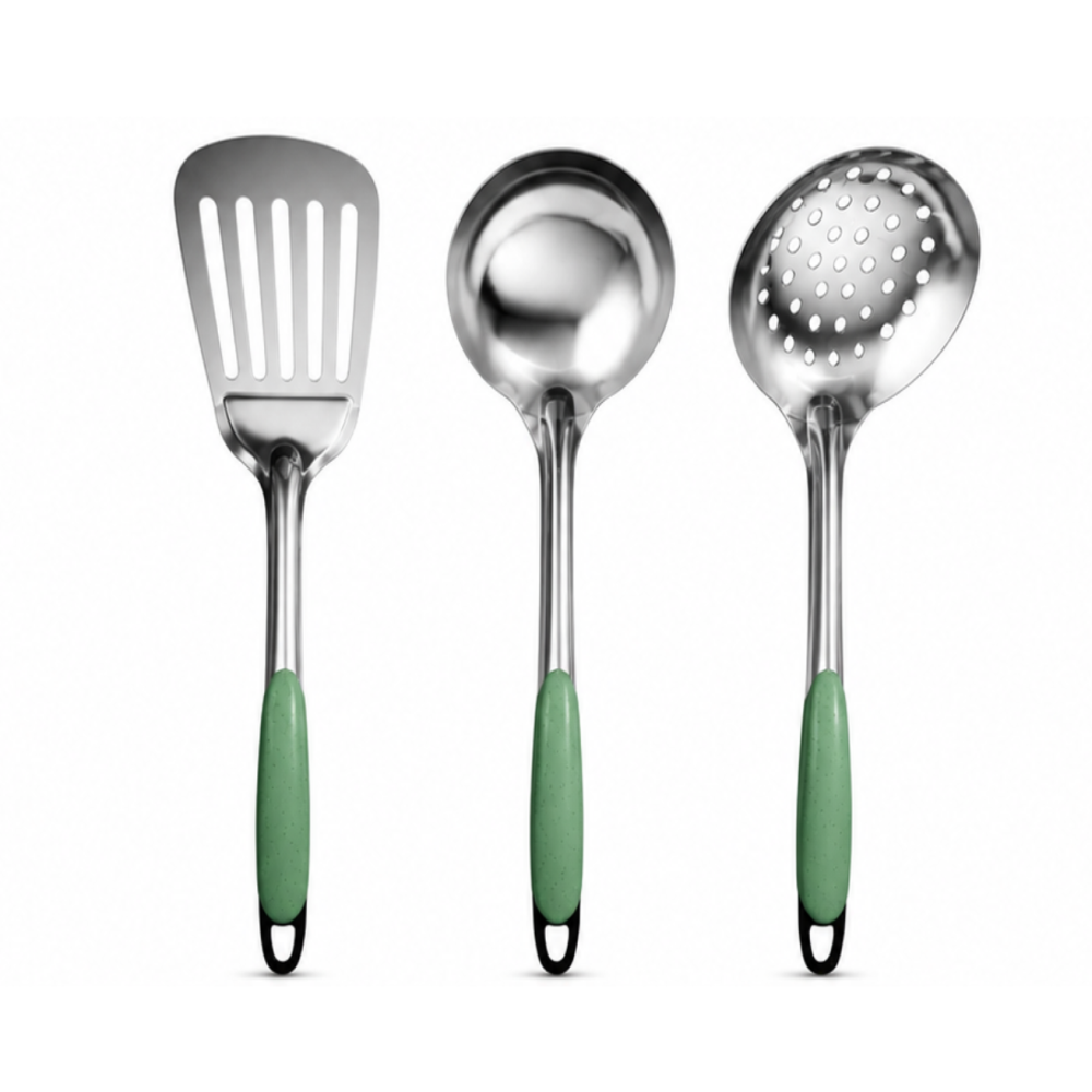 Kit de Utensilios de Cocina 3 Piezas Hecho de Acero y Mango de Plástico