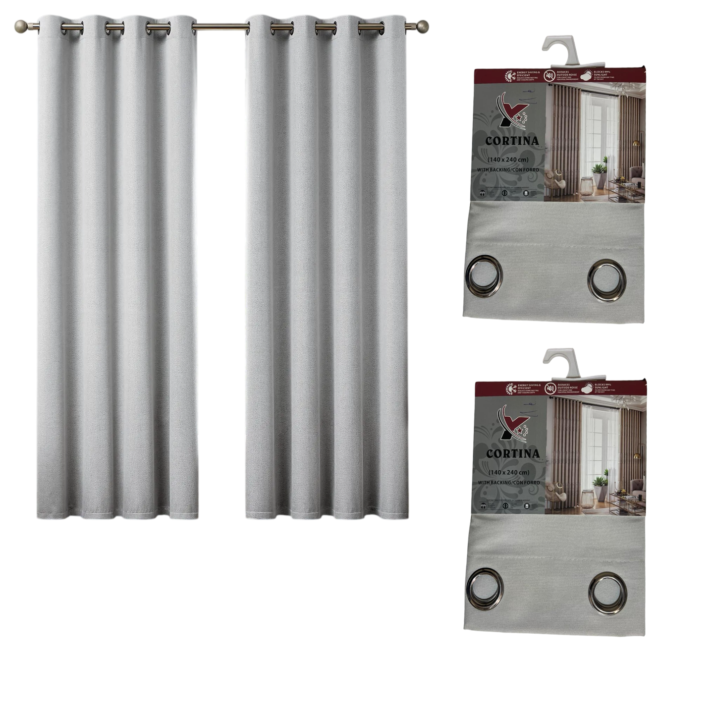 Pack x2 cortinas de 140x240cm con 8 ojales