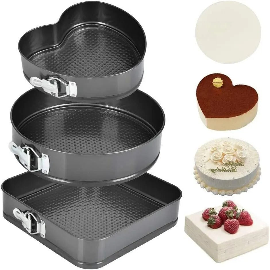 Set 3 Moldes con fondo extraíble para hornear antiadherente