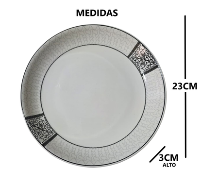 Juego de 3 platos redondos con decoracion a los lados