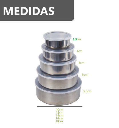 Juego de 5 táperes de acero inoxidable