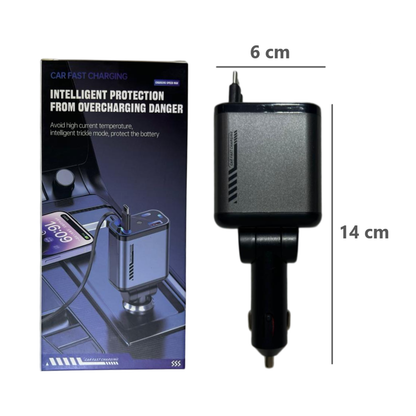 Cargador Rápido 100W de Doble Cable Tipo IOS y C retrátil para Auto con Proyección de Luz Ambiental