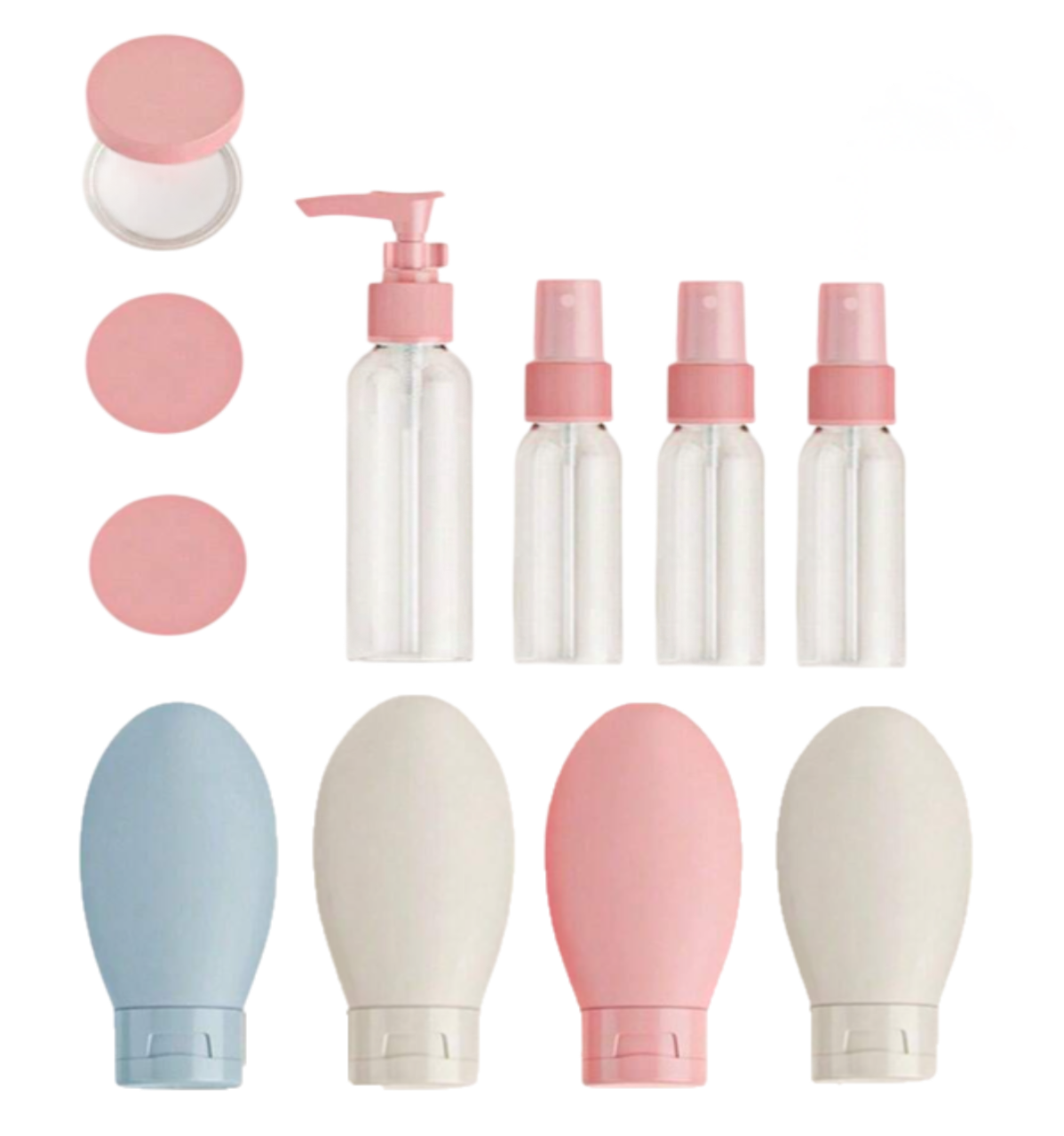 Kit 11 botellas de viaje contenedores portátiles - Rosado