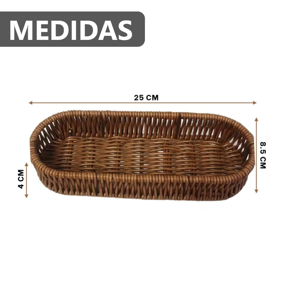 Pack x3 Porta cubiertos Rectangular de plástico tipo mimbre