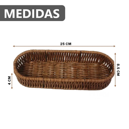 Pack x3 Porta cubiertos Rectangular de plástico tipo mimbre