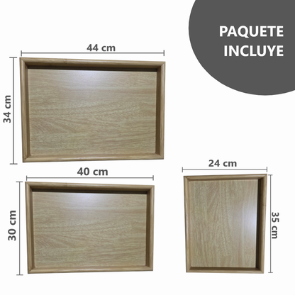 Set x3 Bandejas mdf para servir para cocina sala de estar dormitorio