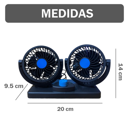 Ventilador Doble para Auto 12V con 2 Velocidades y Base Adhesiva