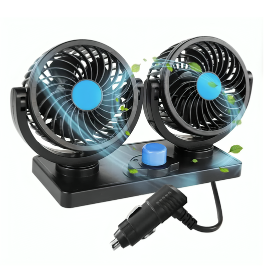 Ventilador Doble para Auto 12V con 2 Velocidades y Base Adhesiva