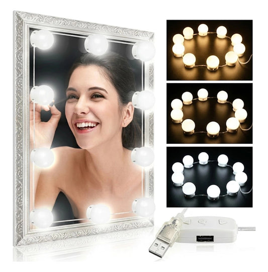 Kit Luces Led 10 Focos con entrada USB Para Espejo Tocador de Maquillaje