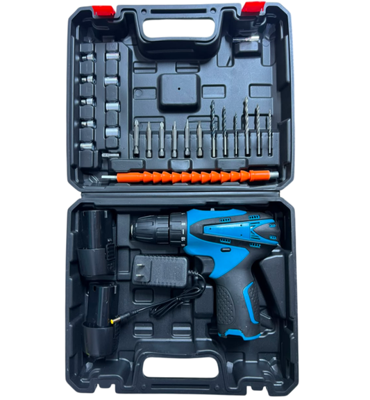 Taladro portátil con 2 baterías y estuche de piezas