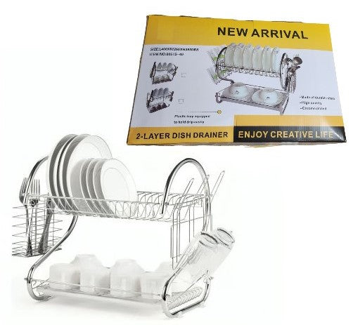 Rack Escurridor 2 Pisos Porta Vasos Cubierto Moderno Plateado