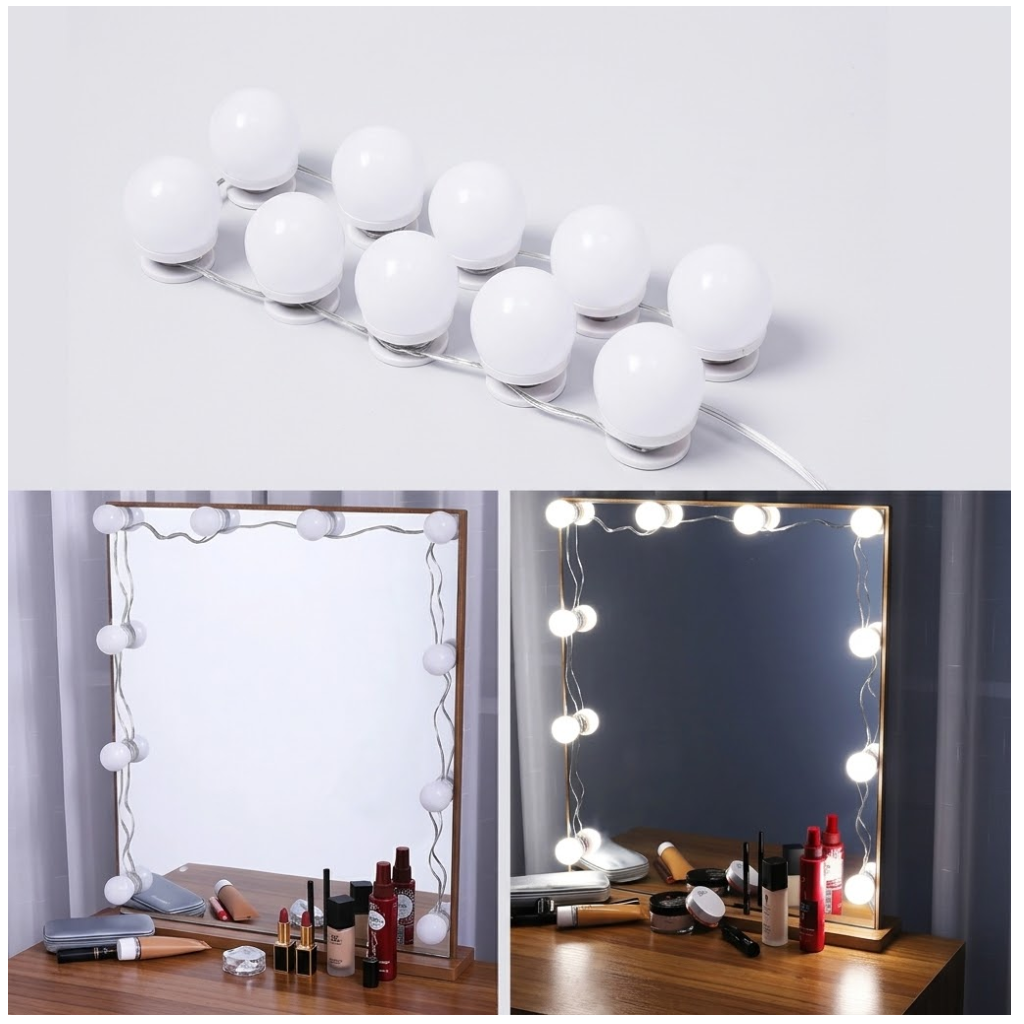 Kit Luces Led 10 Focos con entrada USB Para Espejo Tocador de Maquillaje