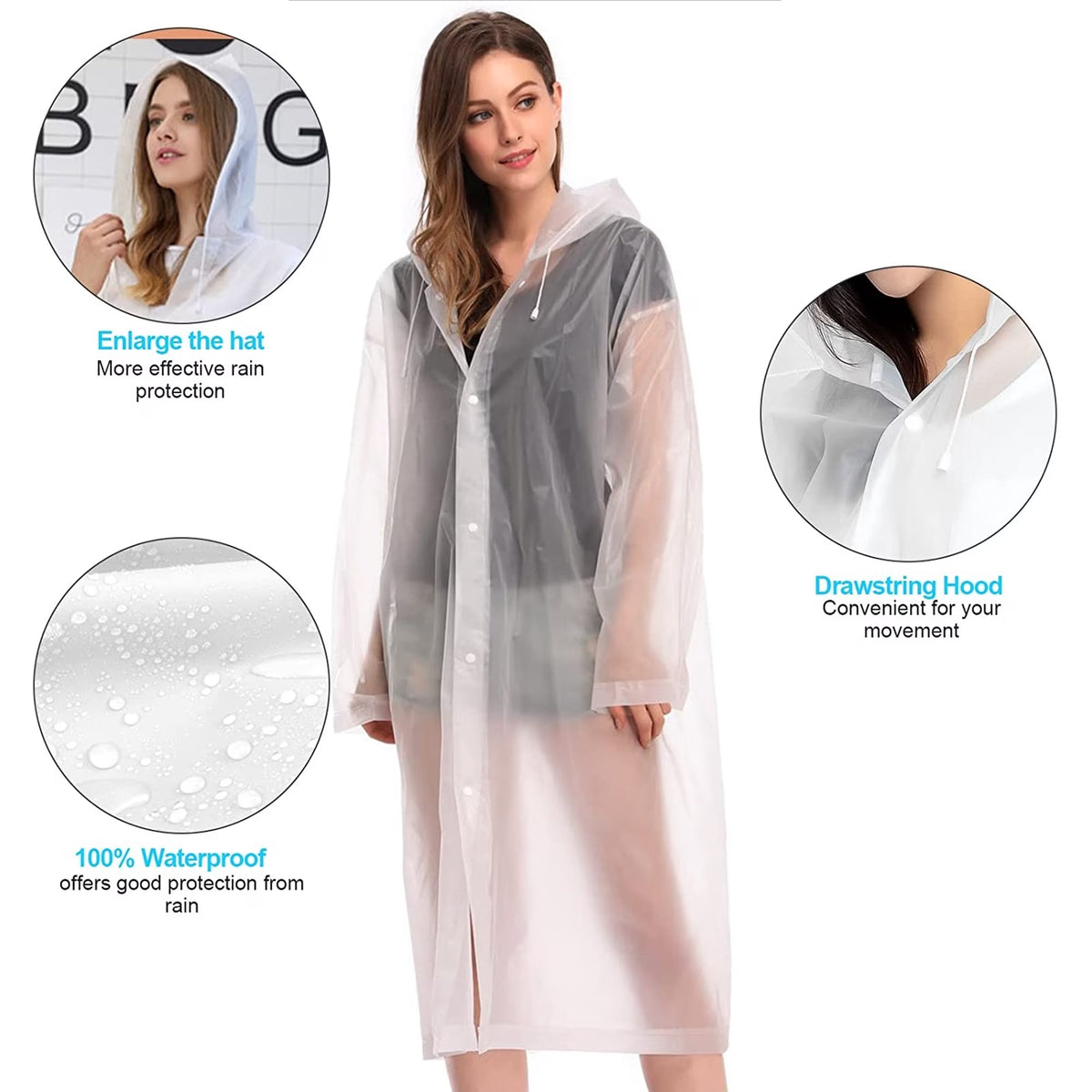 Poncho Ligero Impermeable con capucha y botones Adulto Unisex