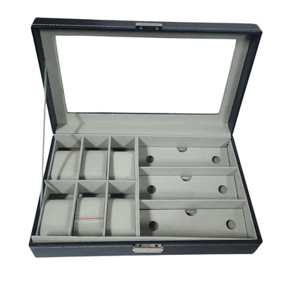 Organizador De 6 Relojes y 3 lentes Portareloj Estuche Elegante Unisex