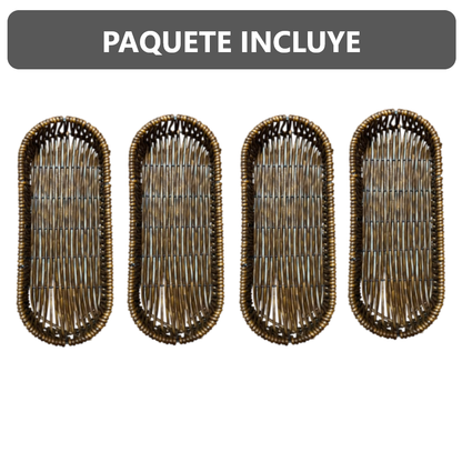 Pack x4 Porta cubiertos Rectangular de plástico tipo mimbre