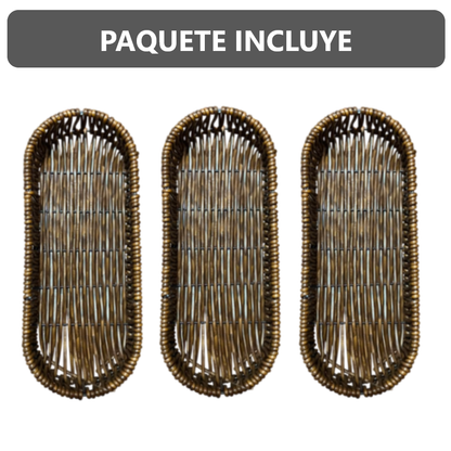 Pack x3 Porta cubiertos Rectangular de plástico tipo mimbre