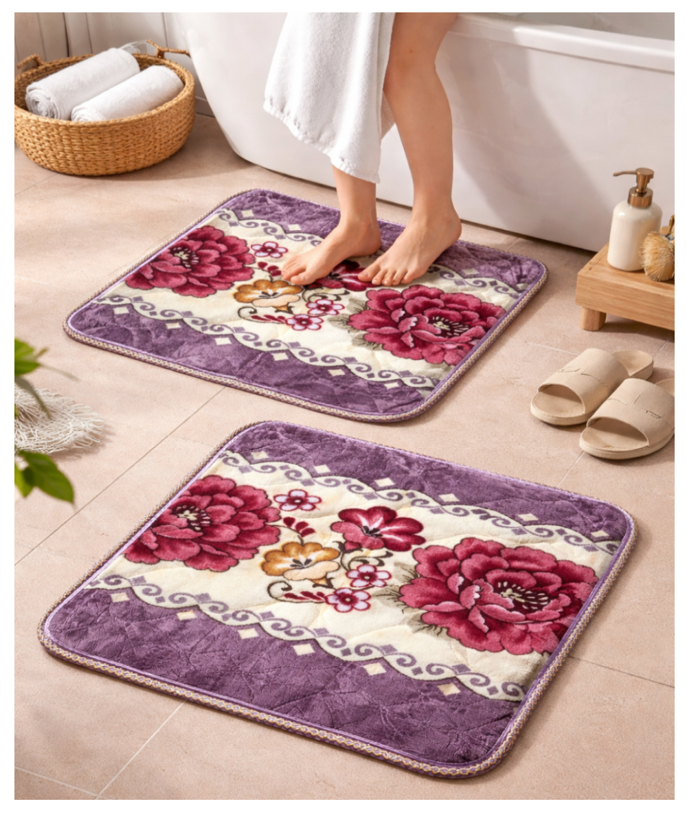 Pack 2 Alfombras de flores Piso de felpa de 50x50cm