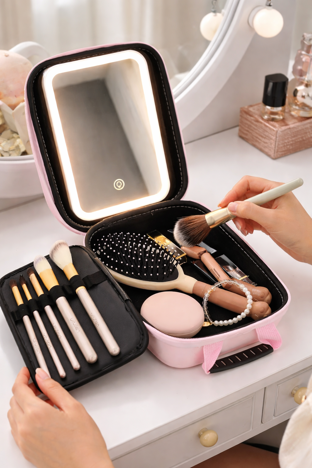 Bolsa de Maquillaje estuche neceser con Espejo con Luz LED