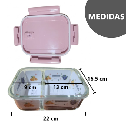 2 taperes de vidrio 1520ml con division