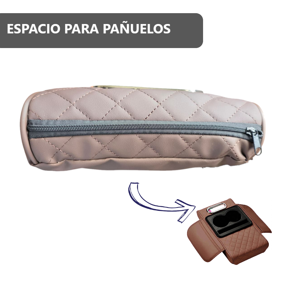 Caja de almacenamiento para auto portavaso porta servilleta y teléfono - Marrón
