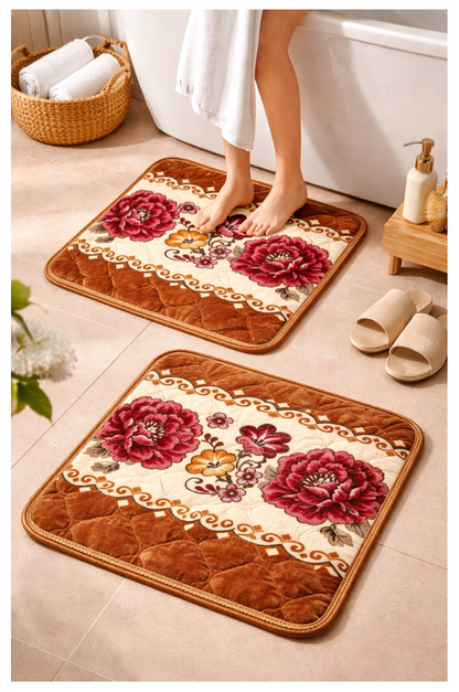 Pack 2 Alfombras de flores Piso de felpa de 50x50cm