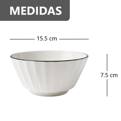 Kit de 4 Tazones de loza con linea negra y texturado