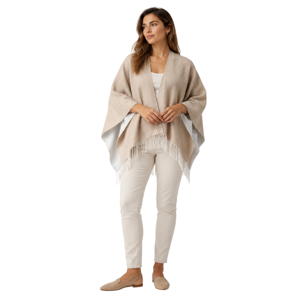 Capa Poncho Pashmina para mujer de invierno Casual / Beige / Talla única
