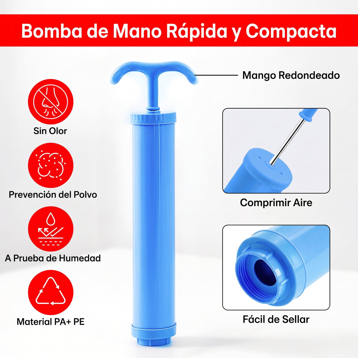 Bomba de succión manual para bolsas de vacío