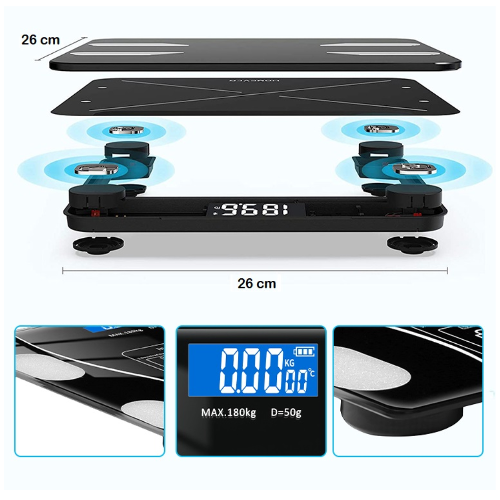 Balanza Báscula de Peso Corporal hasta 180 kg - Negro