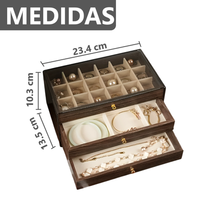 Joyero Organizador de joyas con 3 cajones y divisores