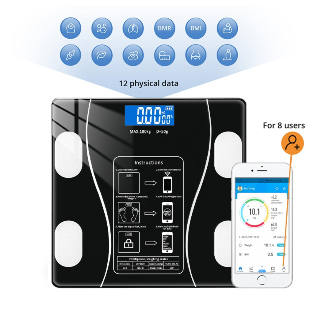 Balanza Báscula de Peso Corporal hasta 180 kg - Negro