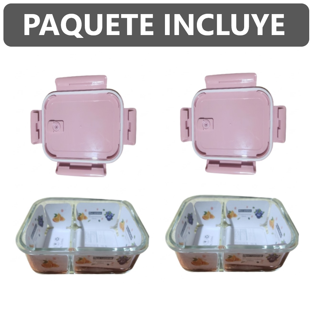 2 taperes de vidrio 1520ml con division