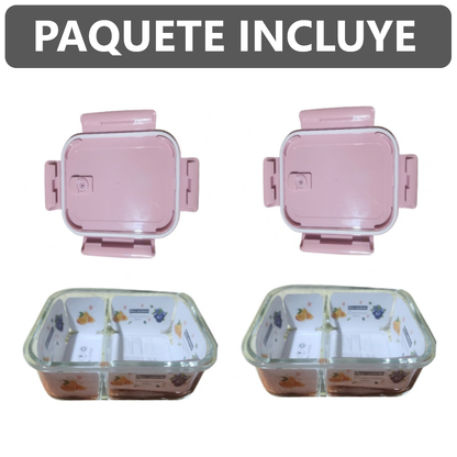 2 taperes de vidrio 1520ml con division