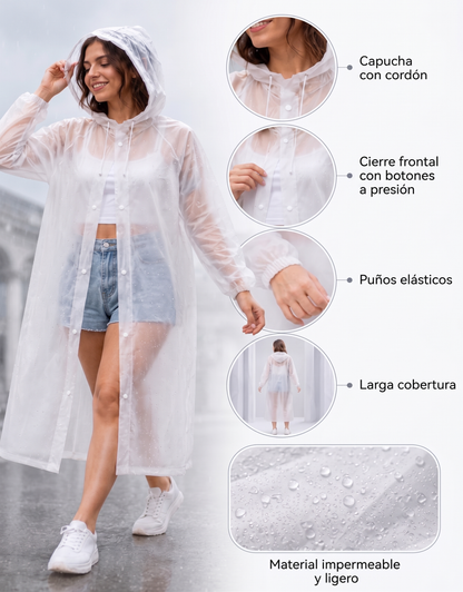 Poncho Ligero Impermeable con capucha y botones Adulto Unisex