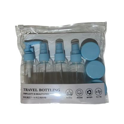 Kit 11 botellas de viaje contenedores portátiles - Celeste