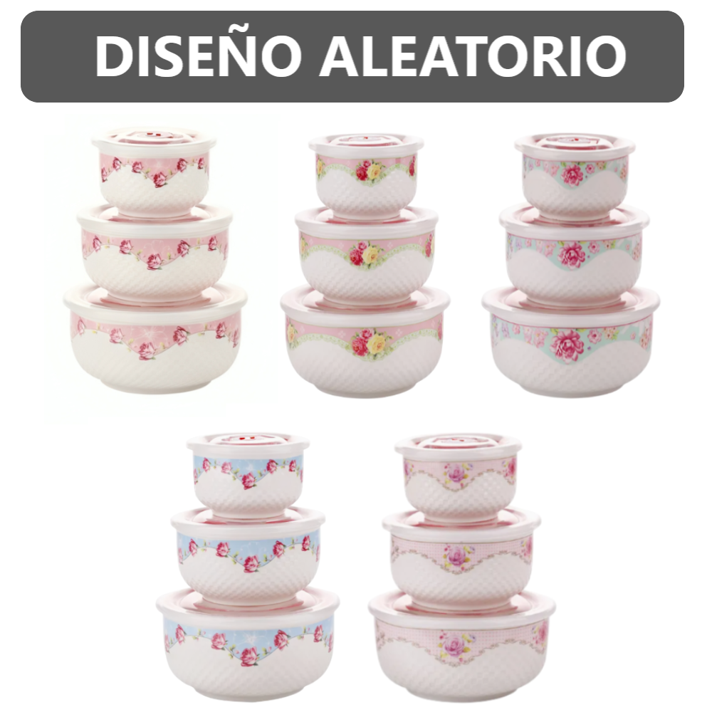 Set de 3 Táperes de Loza con tapa - Diseño Aleatorio
