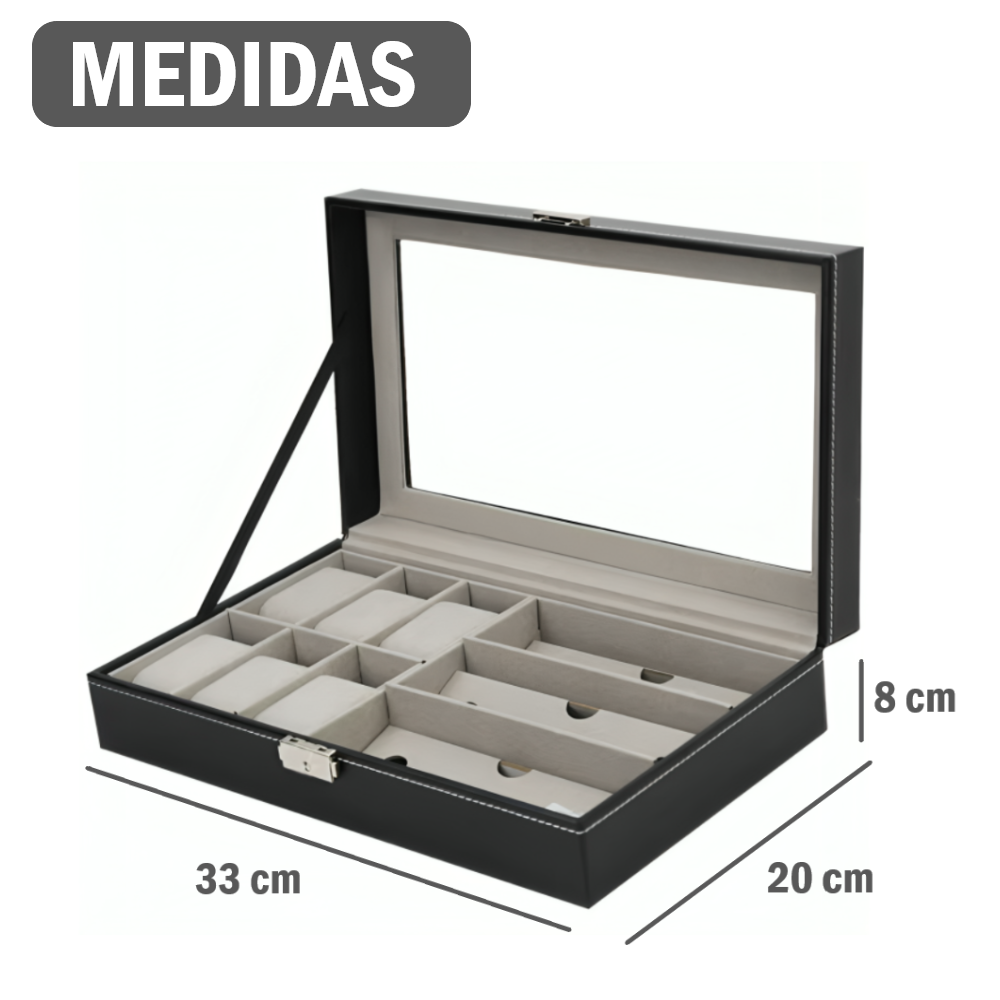 Organizador De 6 Relojes y 3 lentes Portareloj Estuche Elegante Unisex