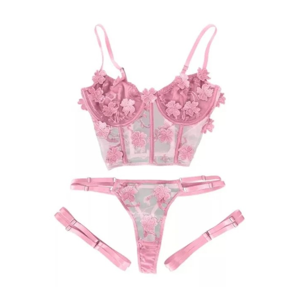 Sexy conjunto de lenceria transparente con encaje