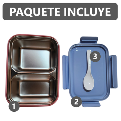 Taper Bento Acero Inoxidable 2 Divisiones 700 ml - Rosado Celeste
