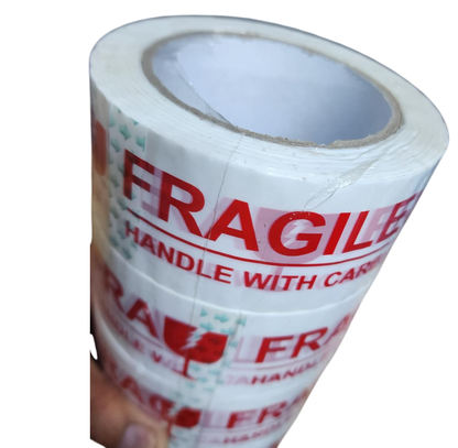 6 Cinta de embalaje fragil 100mts - Blanco y Rojo