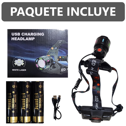 Linterna De Cabeza Led Recargable Potente Luz