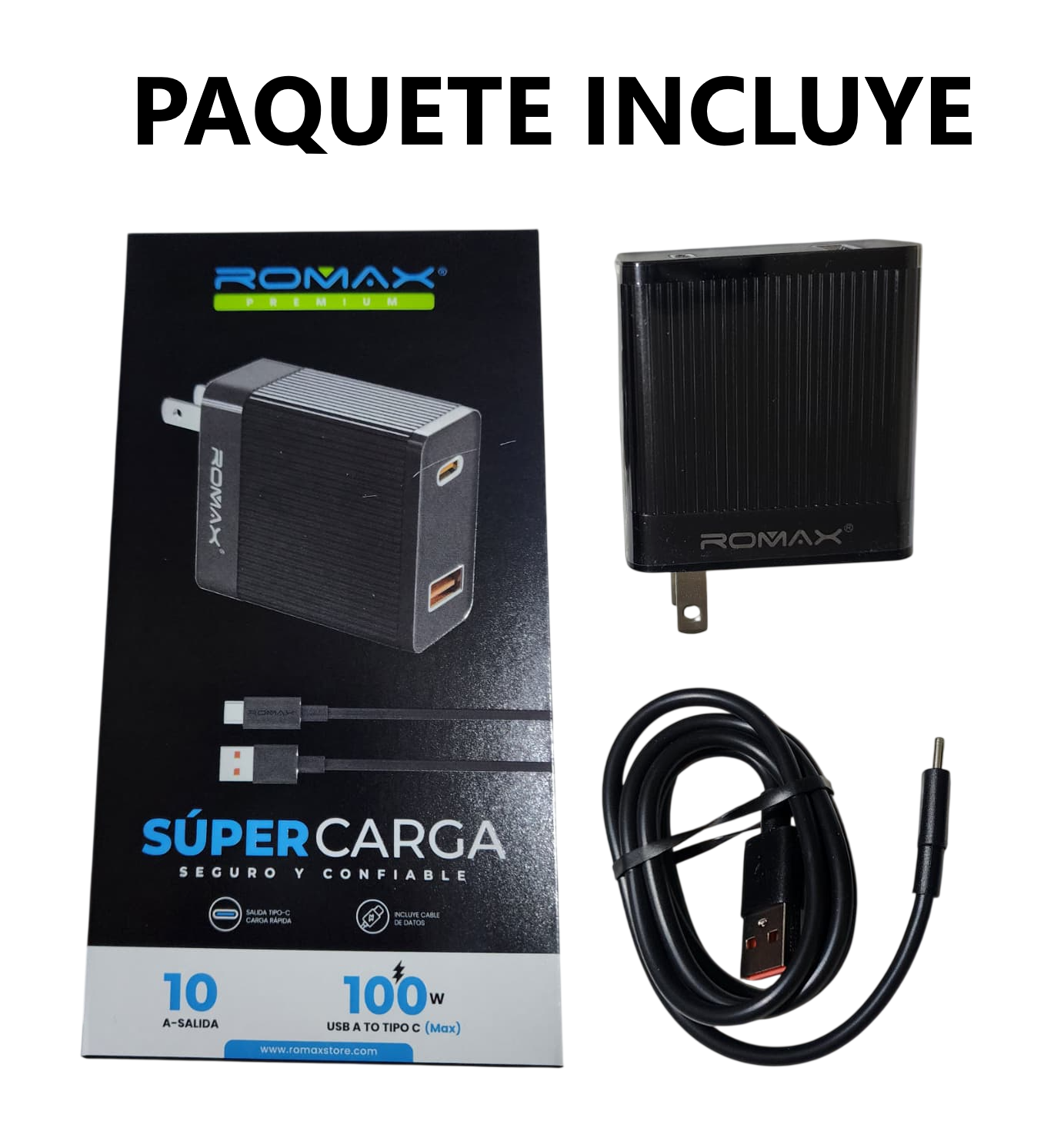 CARGADOR DE PARED 100W 10A ROMAX - NEGRO