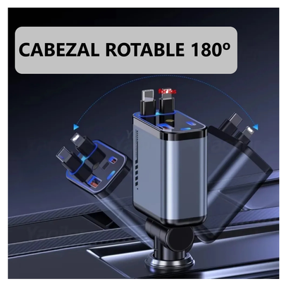 Cargador Rápido 100W de Doble Cable Tipo IOS y C retrátil para Auto con Proyección de Luz Ambiental