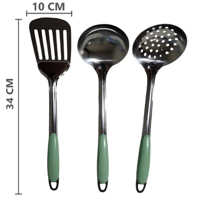 Kit de Utensilios de Cocina 3 Piezas Hecho de Acero y Mango de Plástico